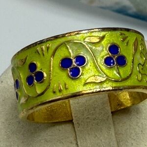 Vintage Cloisonné Ring Green and Blue